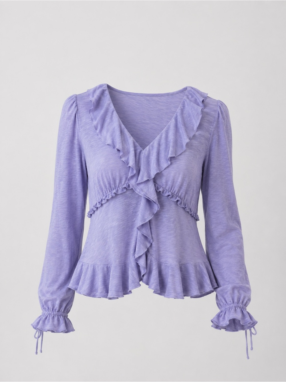 Anthropologie Lavender Ruffle V-Neck Blouse